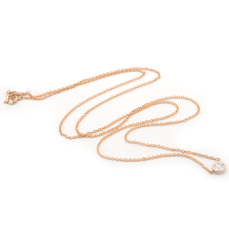 14 Karat Rose Gold Round Brilliant Diamond Solitaire Necklace