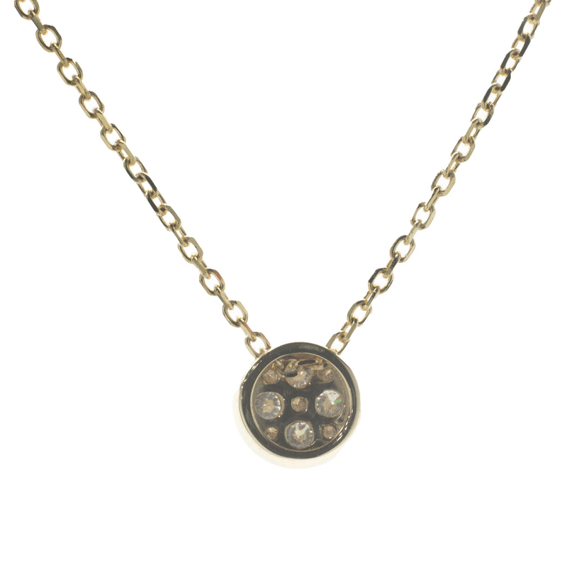 14 Karat Yellow Gold Diamond Bezel Cluster Necklace