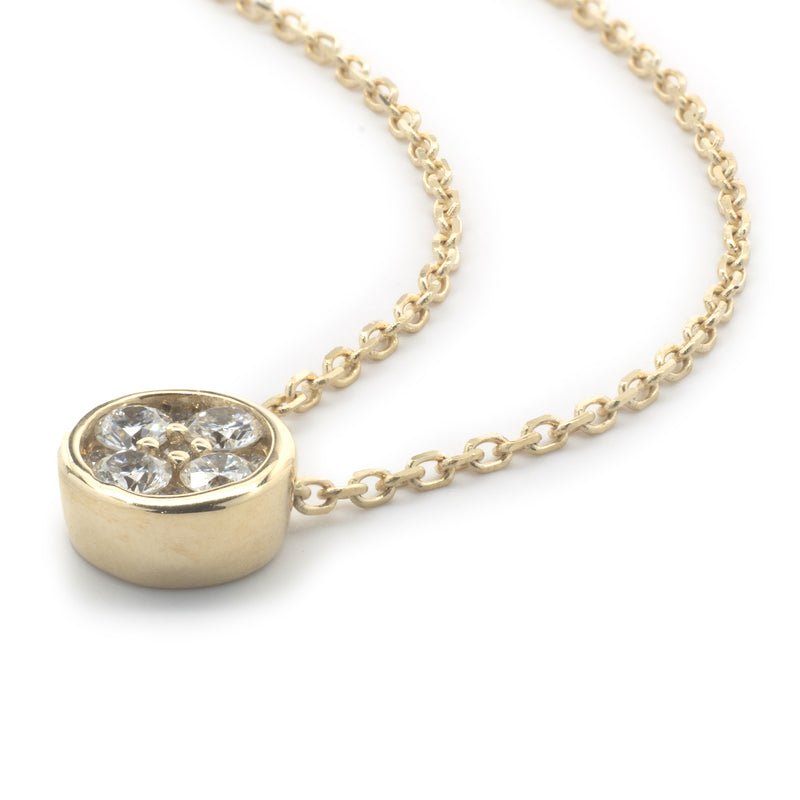 14 Karat Yellow Gold Diamond Bezel Cluster Necklace