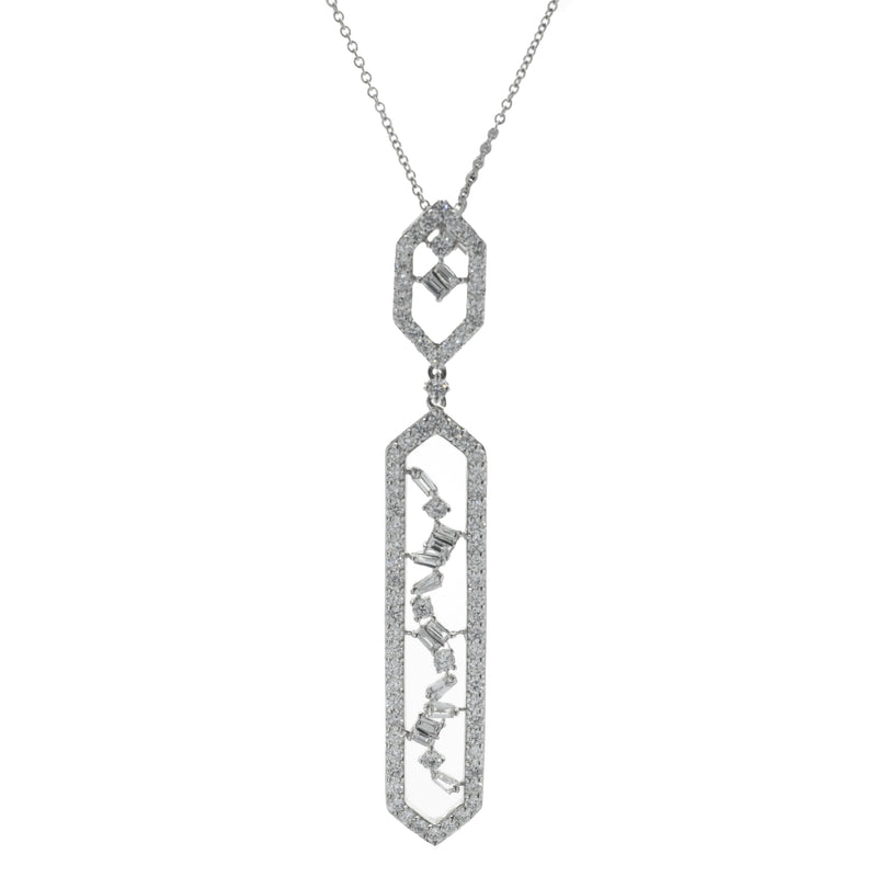 18K White Gold Multi-Shaped Geometric Drop Necklace