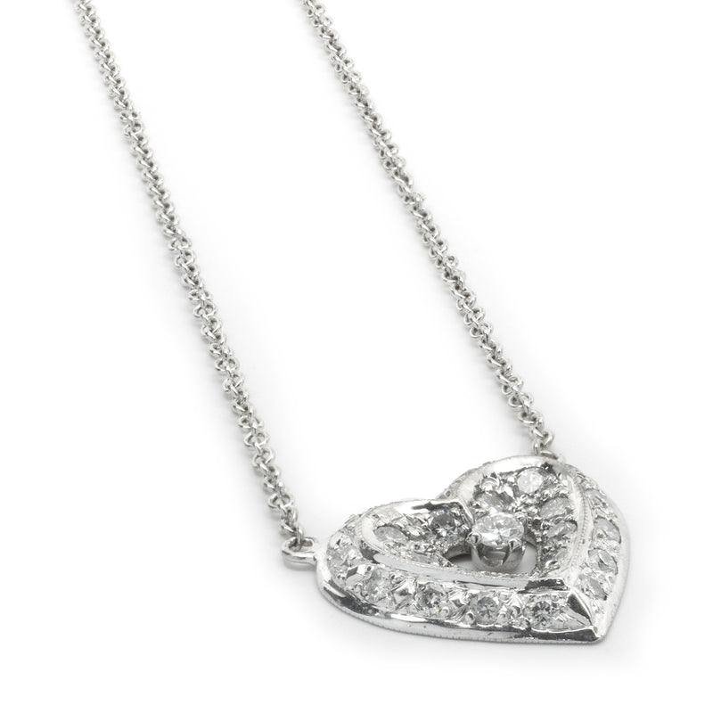 18 Karat White Gold Diamond Heart Necklace