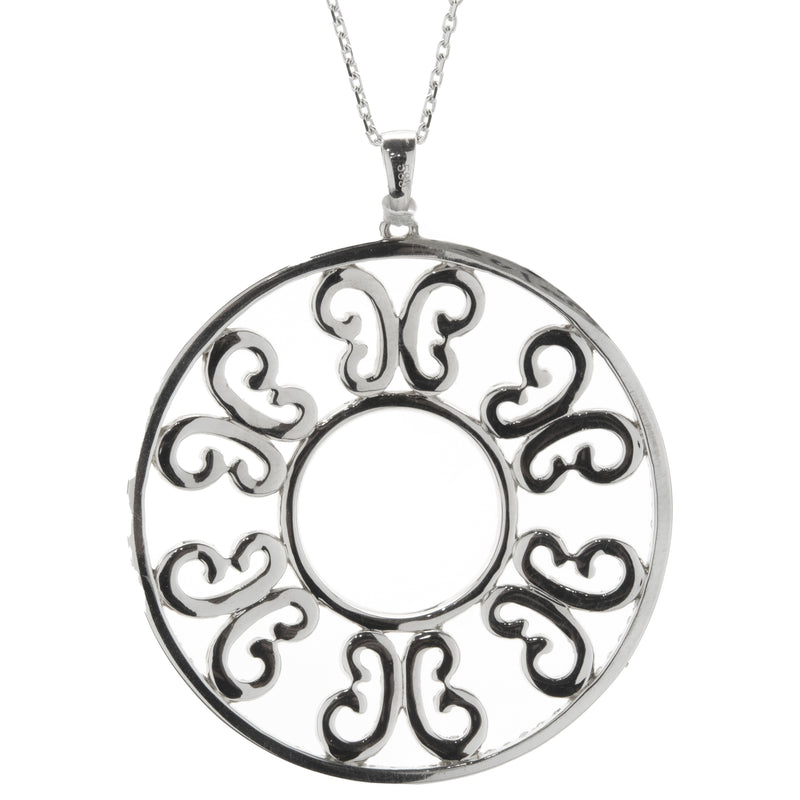 14 Karat White Gold Circle Diamond Filigree Necklace