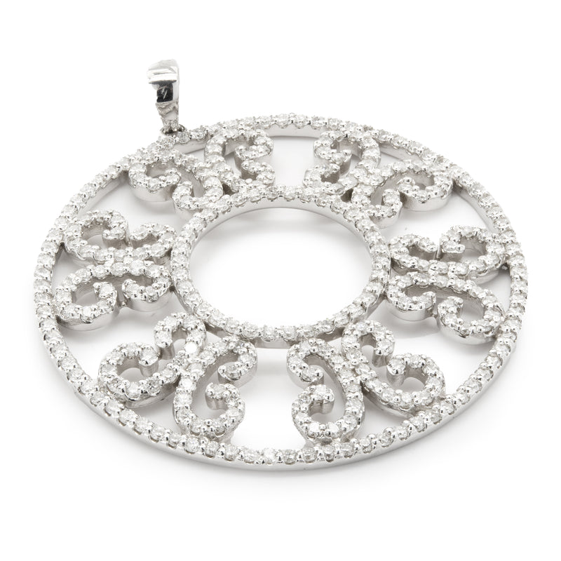 14 Karat White Gold Circle Diamond Filigree Necklace