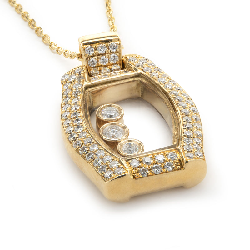 18 Karat Yellow Gold Pave Diamond Floating Diamond Necklace