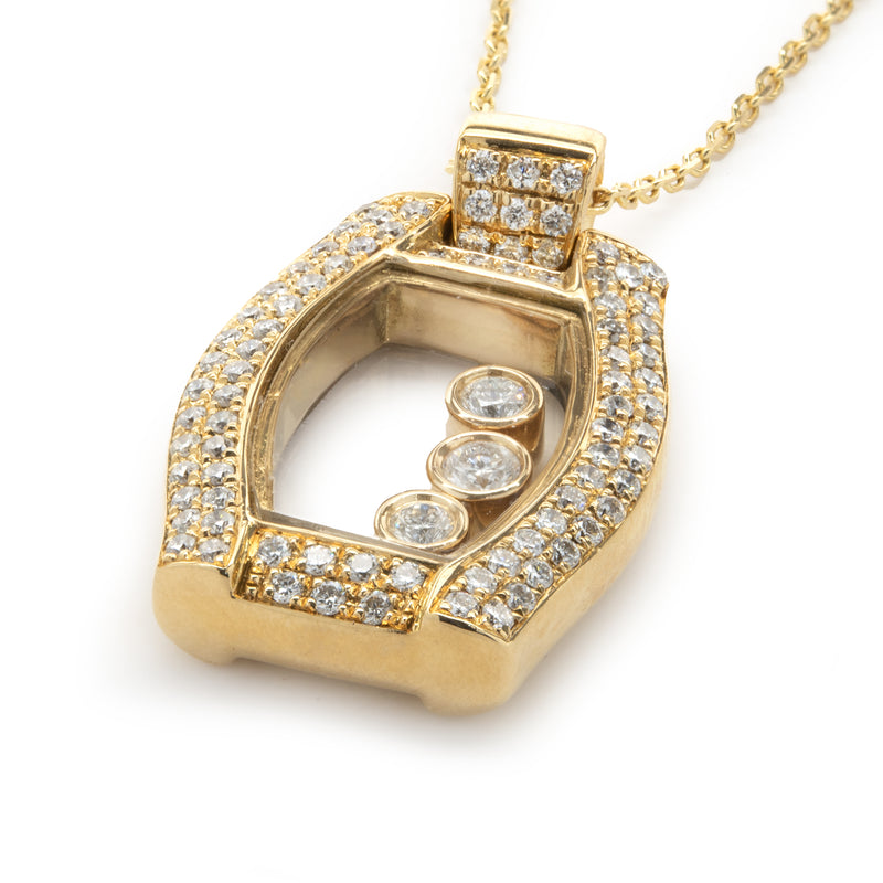 18 Karat Yellow Gold Pave Diamond Floating Diamond Necklace