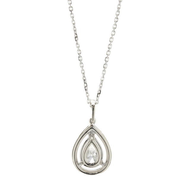 14 Karat White Gold Pear Diamond Halo Necklace