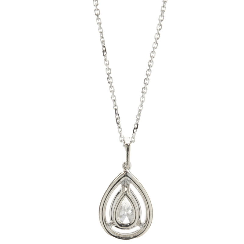 14 Karat White Gold Pear Diamond Halo Necklace