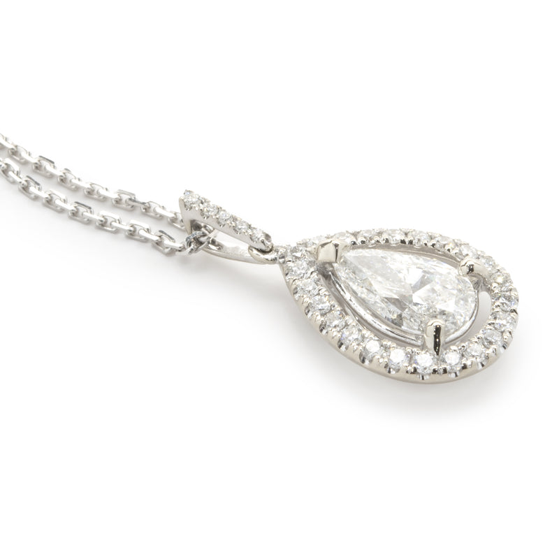 14 Karat White Gold Pear Diamond Halo Necklace