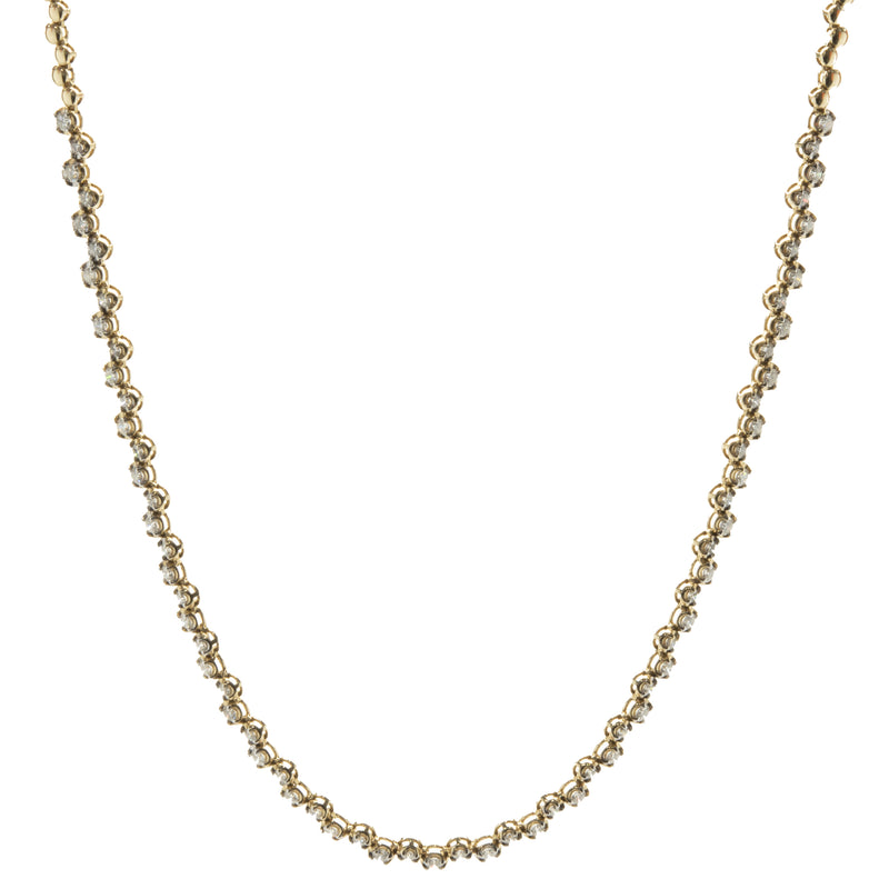 14 Karat Yellow Gold Staggered Bezel Set Diamond Inline Necklace