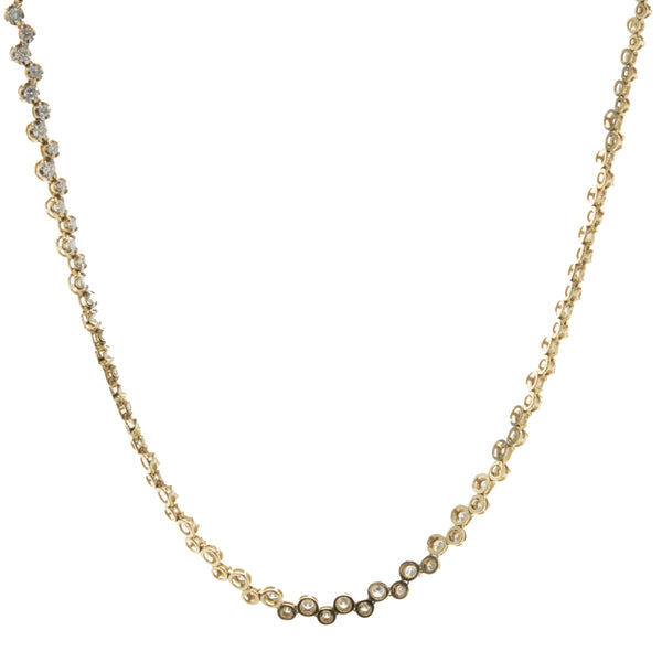 14 Karat Yellow Gold Staggered Bezel Set Diamond Inline Necklace