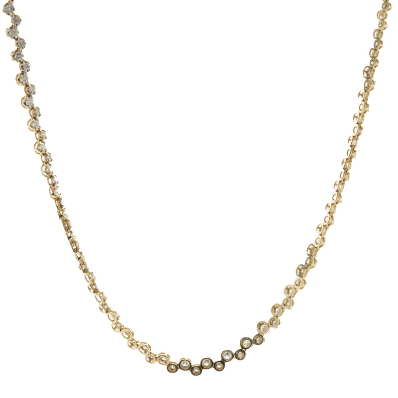 14 Karat Yellow Gold Staggered Bezel Set Diamond Inline Necklace