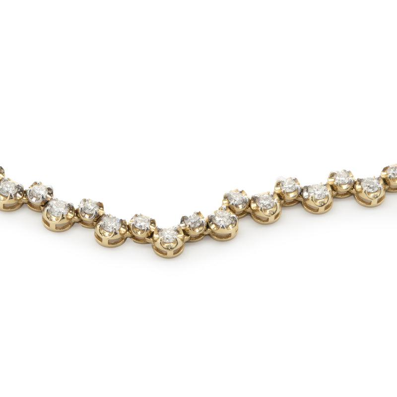 14 Karat Yellow Gold Staggered Bezel Set Diamond Inline Necklace
