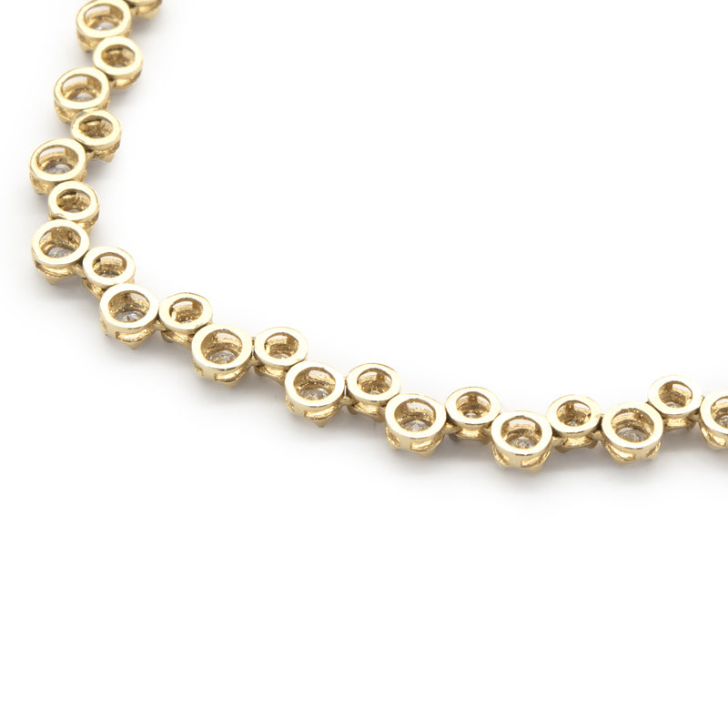 14 Karat Yellow Gold Staggered Bezel Set Diamond Inline Necklace