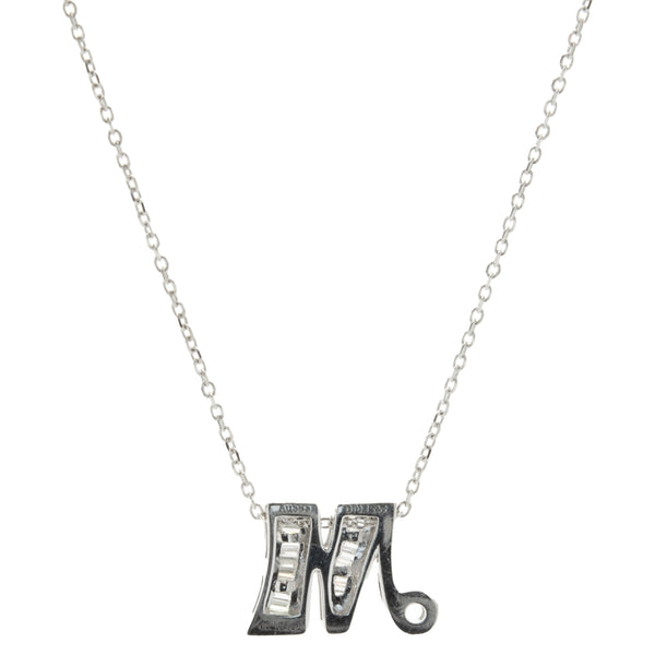 14 Karat White Gold Mosaic Set Diamond M Necklace
