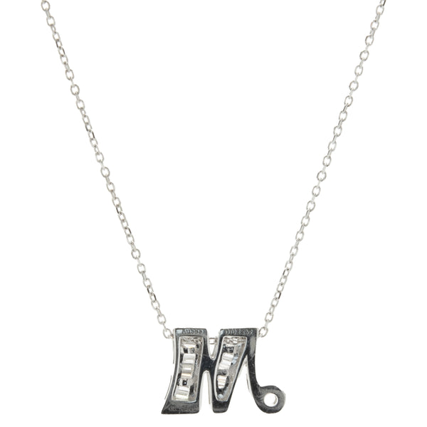 14 Karat White Gold Mosaic Set Diamond M Necklace