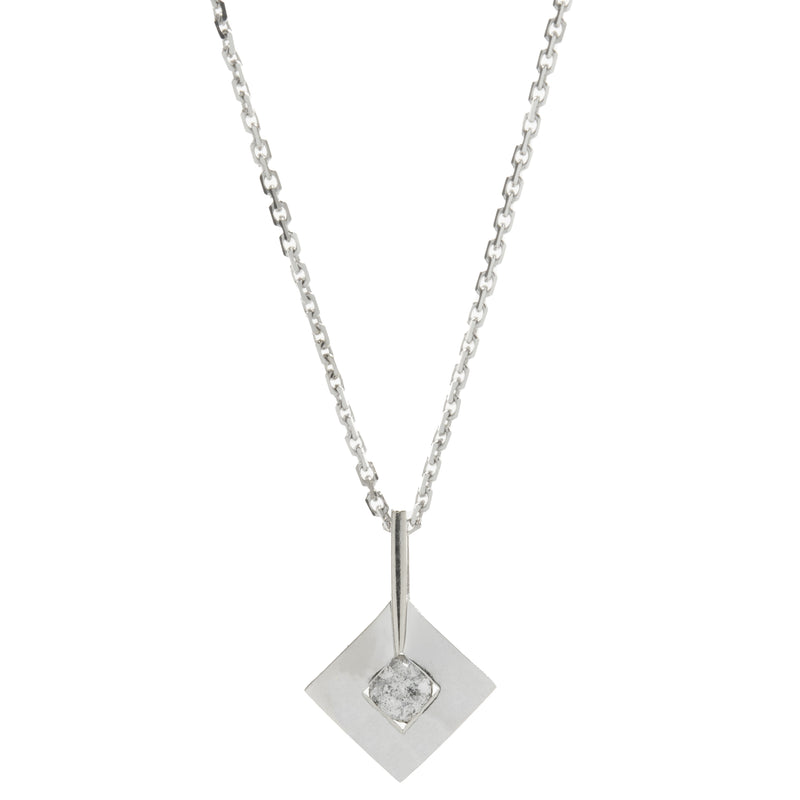 14 Karat White Gold Open Square Diamond Necklace