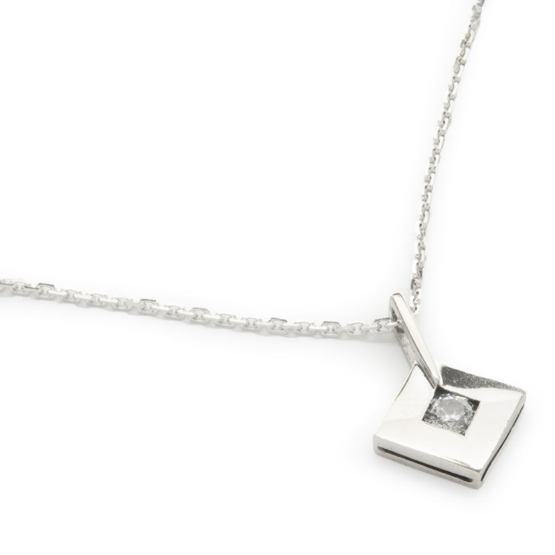 14 Karat White Gold Open Square Diamond Necklace