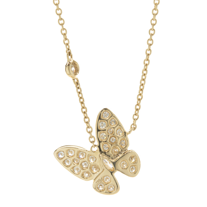 18 Karat Yellow Gold Pave Diamond Butterfly Necklace
