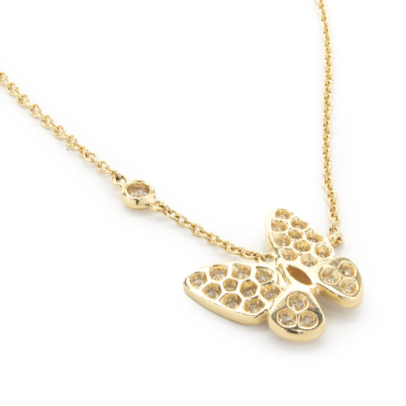 18 Karat Yellow Gold Pave Diamond Butterfly Necklace