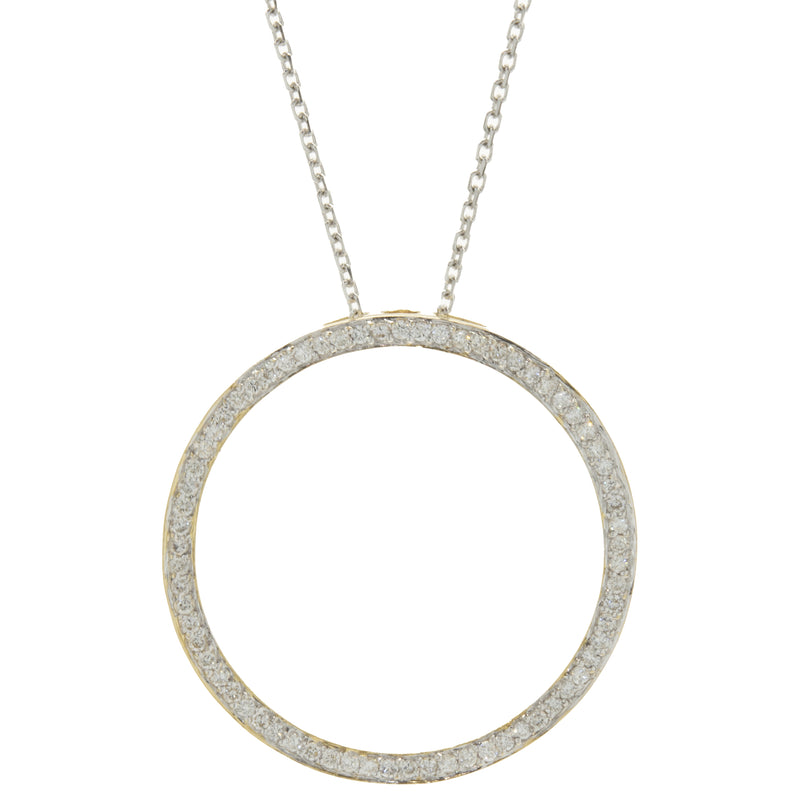 14 Karat White and Yellow Gold Diamond Circle Necklace