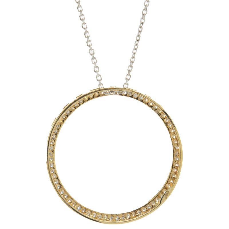 14 Karat White and Yellow Gold Diamond Circle Necklace