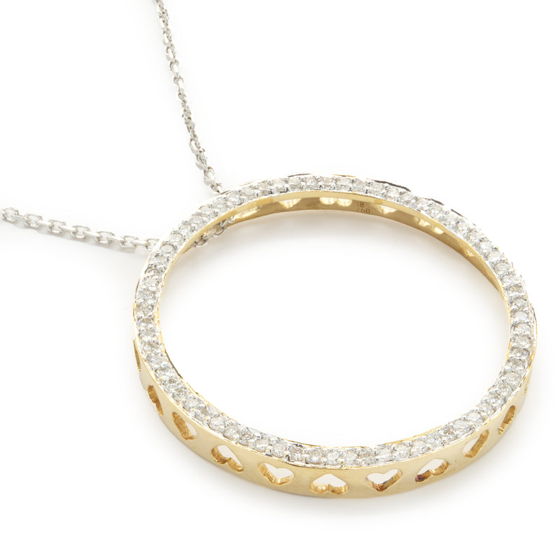 14 Karat White and Yellow Gold Diamond Circle Necklace