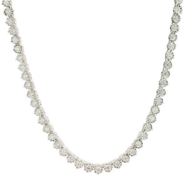 14 Karat White Gold Illusion Set Diamond Inline Tennis Necklace