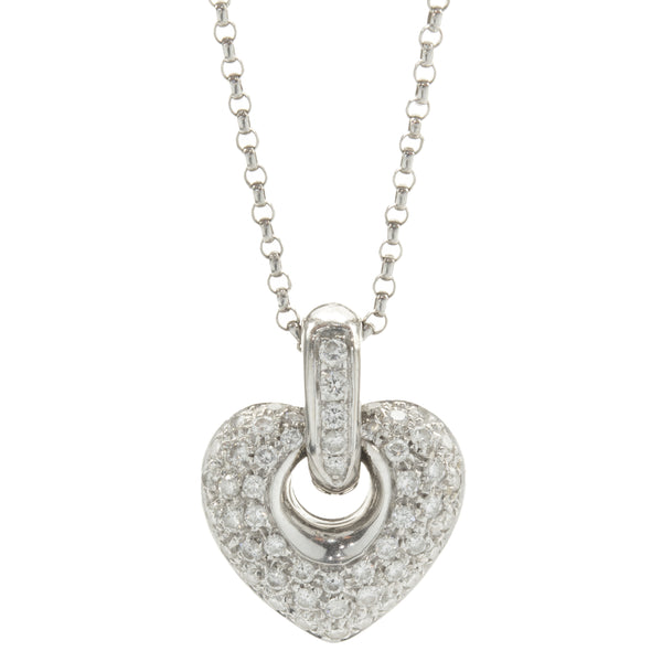 14k White Gold Pave Diamond Heart Pendant Necklace