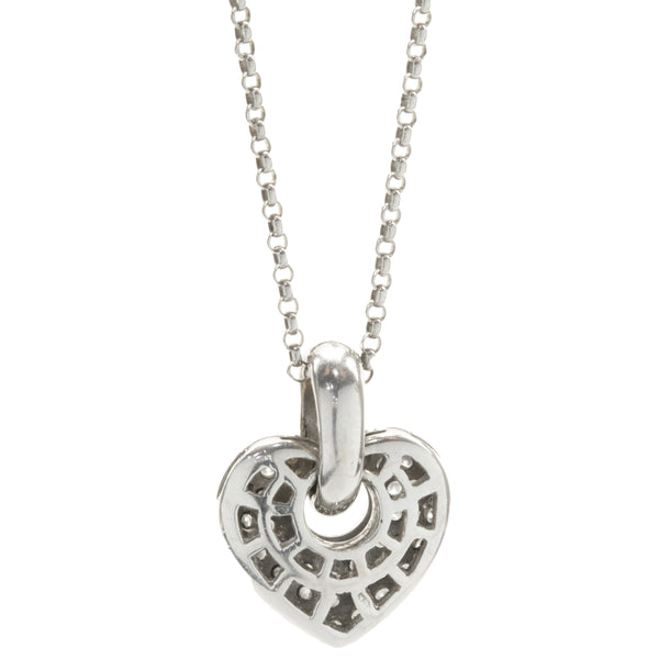 14k White Gold Pave Diamond Heart Pendant Necklace