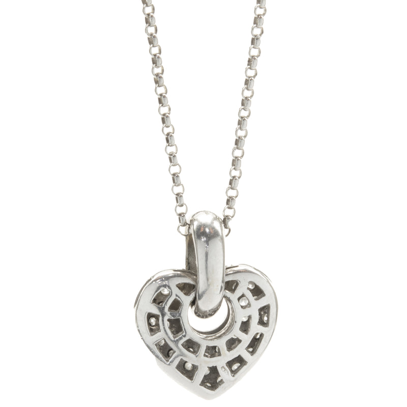 14k White Gold Pave Diamond Heart Pendant Necklace