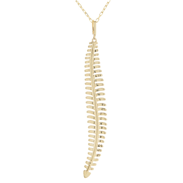 18 Karat Yellow Gold Pave Diamond Feather Drop Necklace