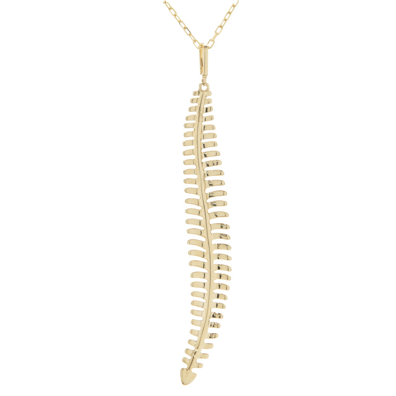 18 Karat Yellow Gold Pave Diamond Feather Drop Necklace