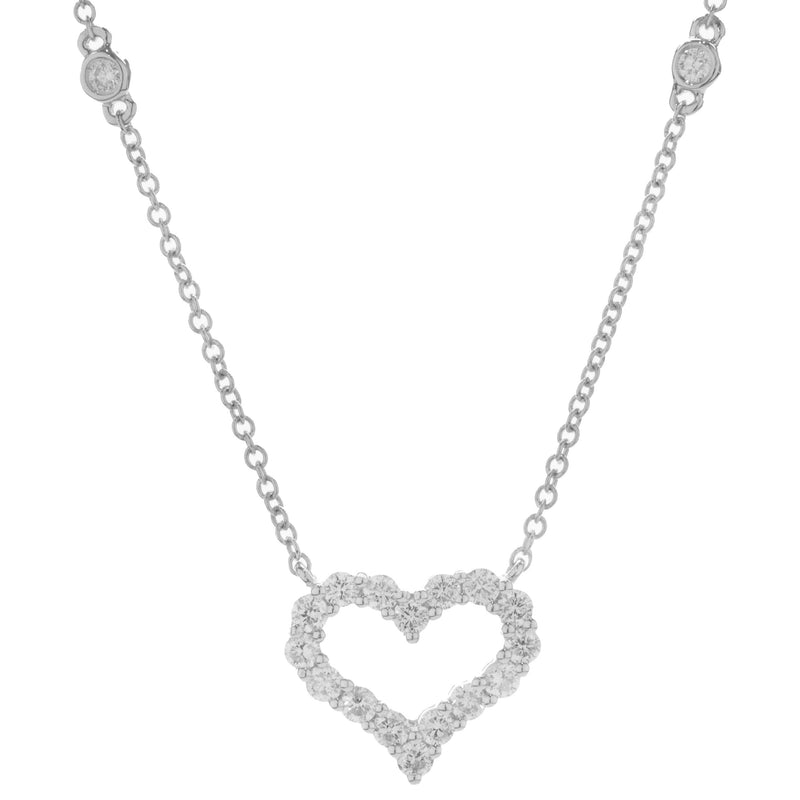 14 Karat White Gold Diamond Open Heart Necklace
