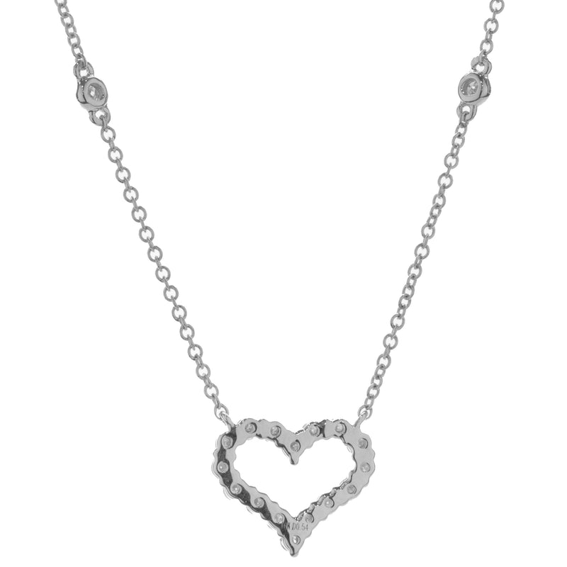 14 Karat White Gold Diamond Open Heart Necklace