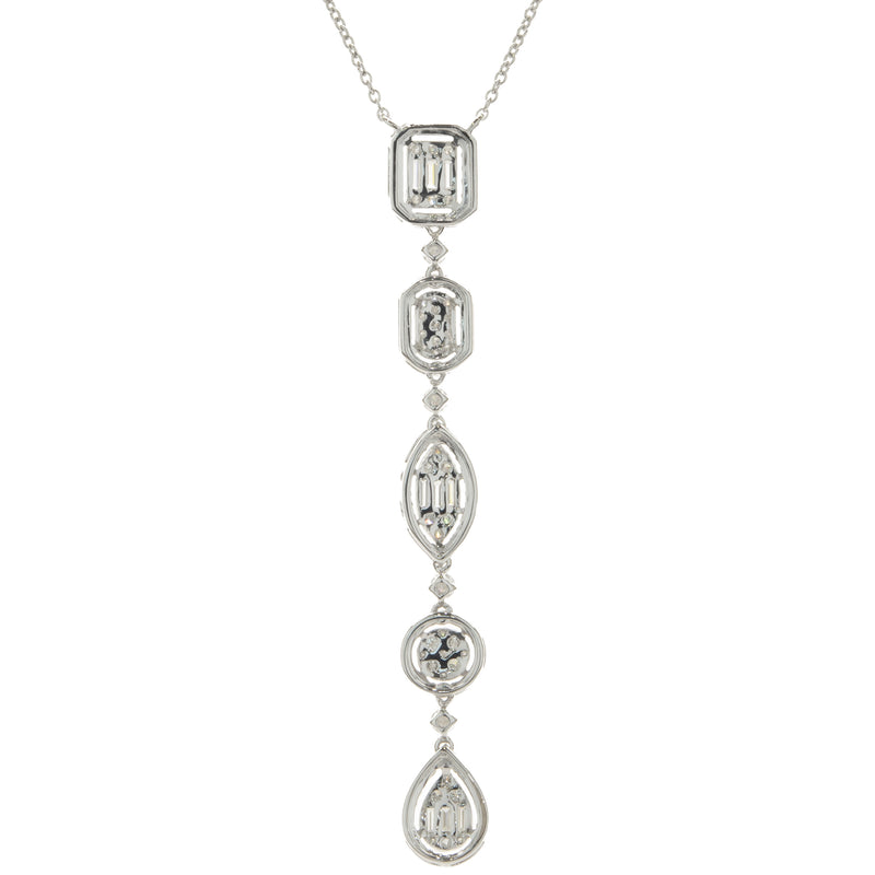 14 Karat White Gold Multi Shape Mosaic Set Diamond Drop Necklace