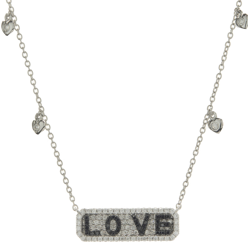 14 Karat White Gold White & Black Diamond Love Bar Necklace