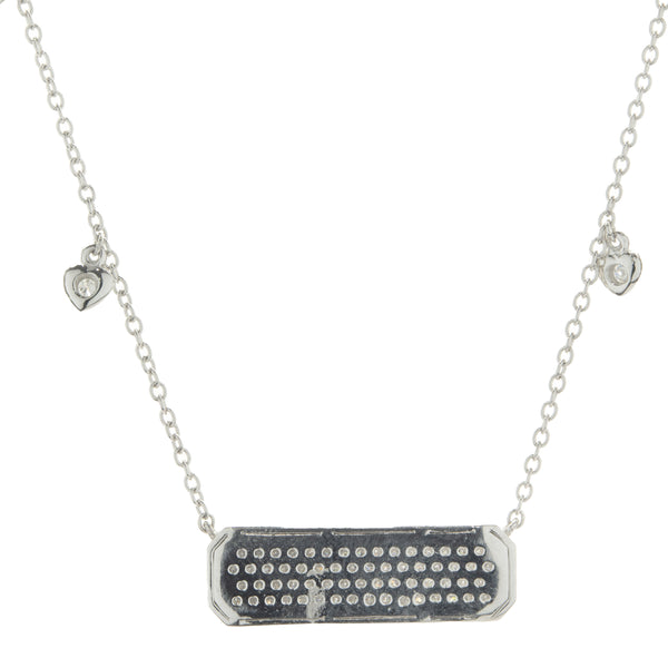 14 Karat White Gold White & Black Diamond Love Bar Necklace