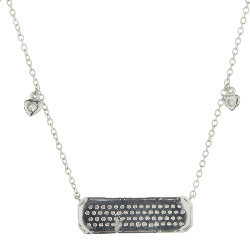 14 Karat White Gold White & Black Diamond Love Bar Necklace