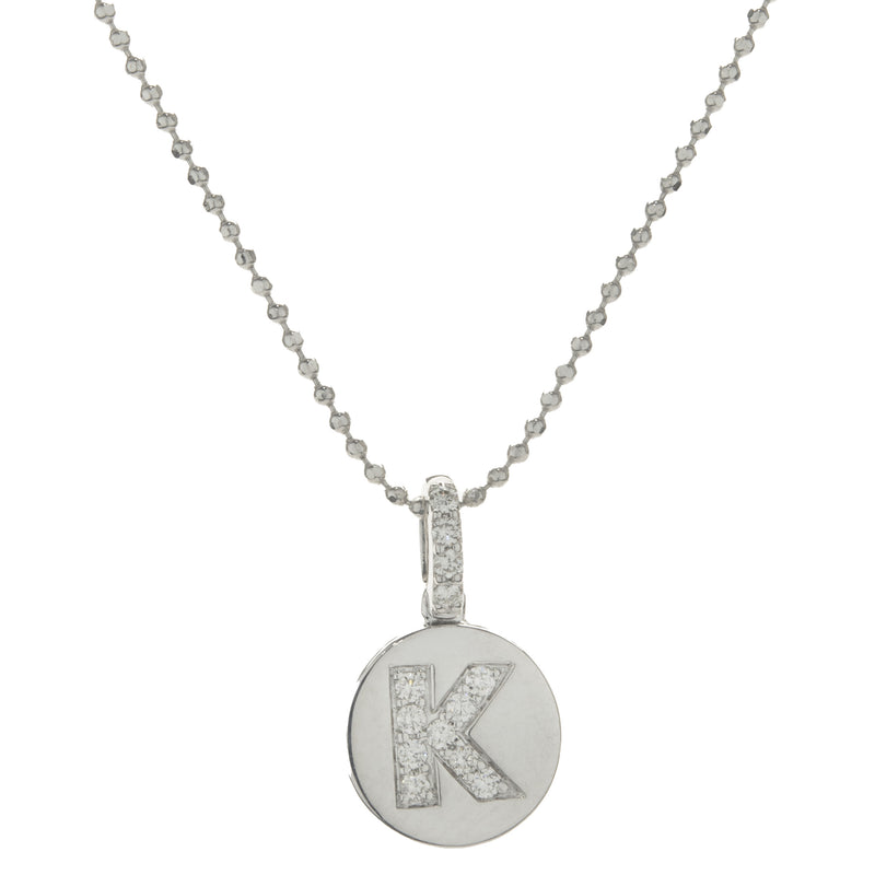 14 Karat White Gold Diamond “K” Necklace