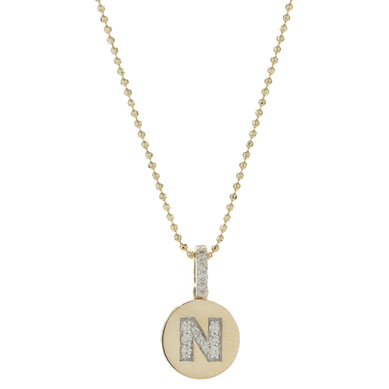 14 Karat Yellow Gold Diamond “N” Necklace