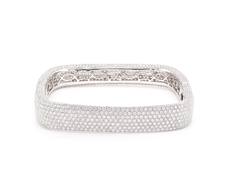 18 Karat White Gold Pave Diamond Square Bangle Bracelet
