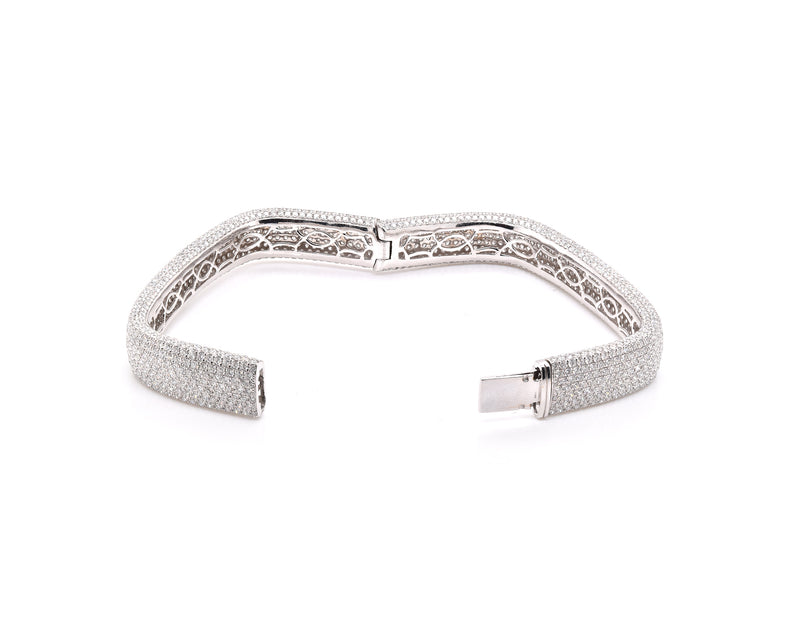 18 Karat White Gold Pave Diamond Square Bangle Bracelet