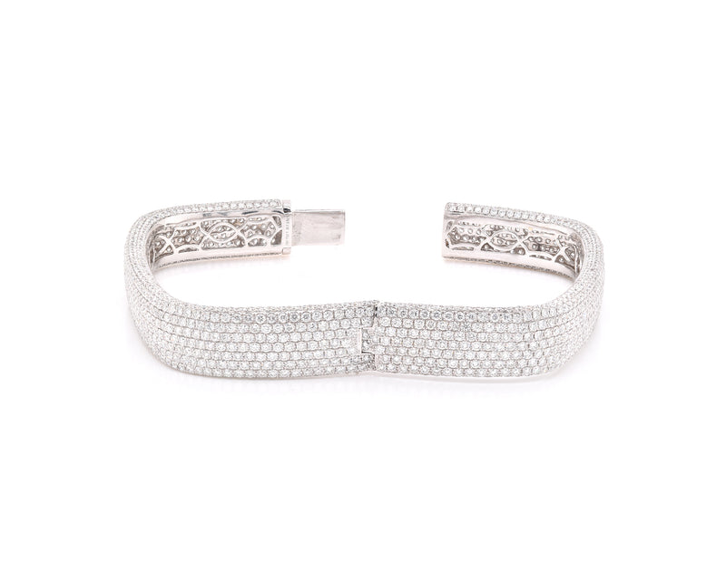 18 Karat White Gold Pave Diamond Square Bangle Bracelet