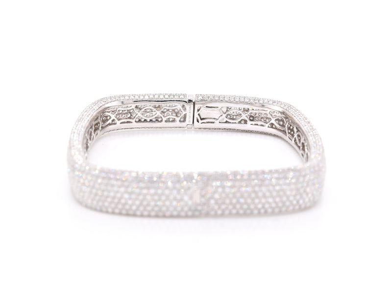 18 Karat White Gold Pave Diamond Square Bangle Bracelet
