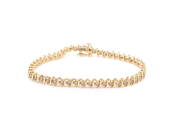 14 Karat Yellow Gold Diamond S Link Tennis Bracelet
