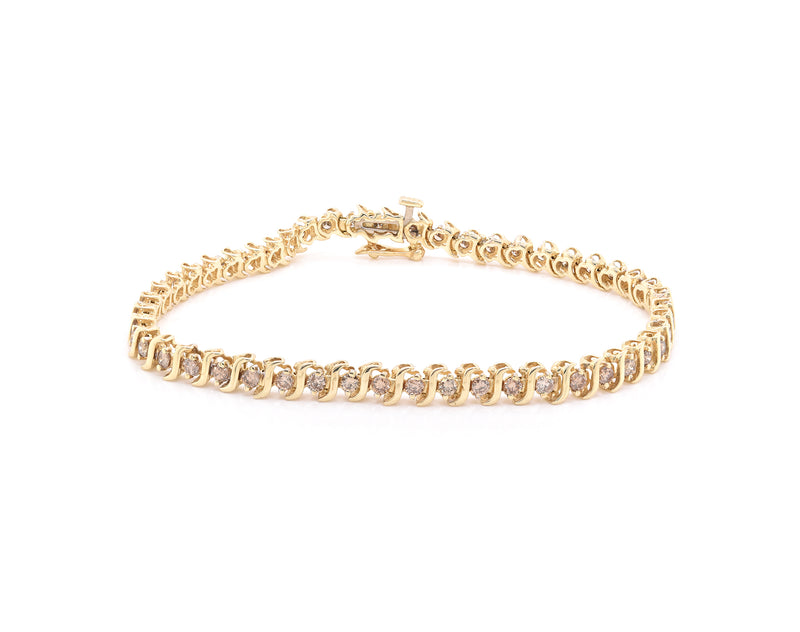 14 Karat Yellow Gold Diamond S Link Tennis Bracelet