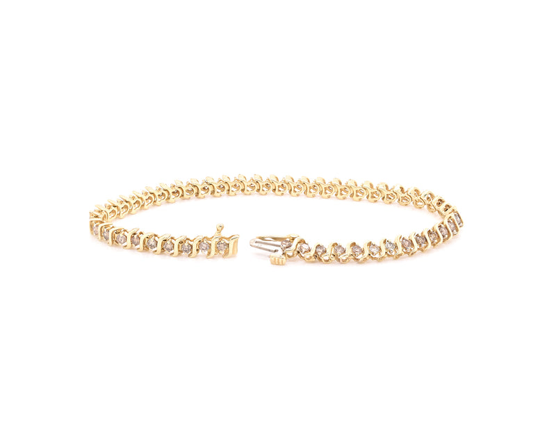 14 Karat Yellow Gold Diamond S Link Tennis Bracelet