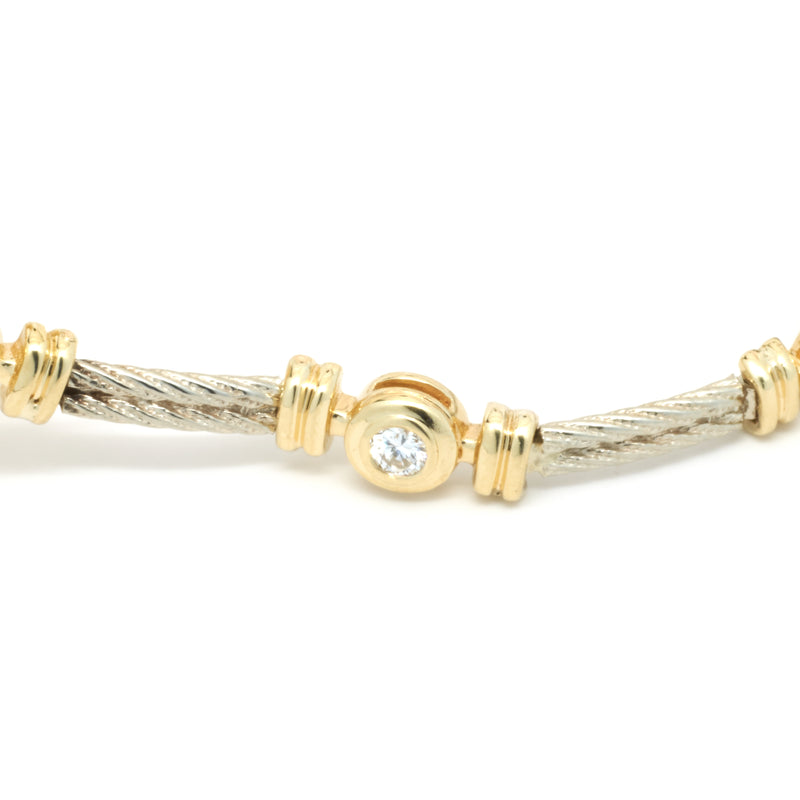 14 Karat Yellow and White Gold Bezel Set Diamond Cross Bracelet