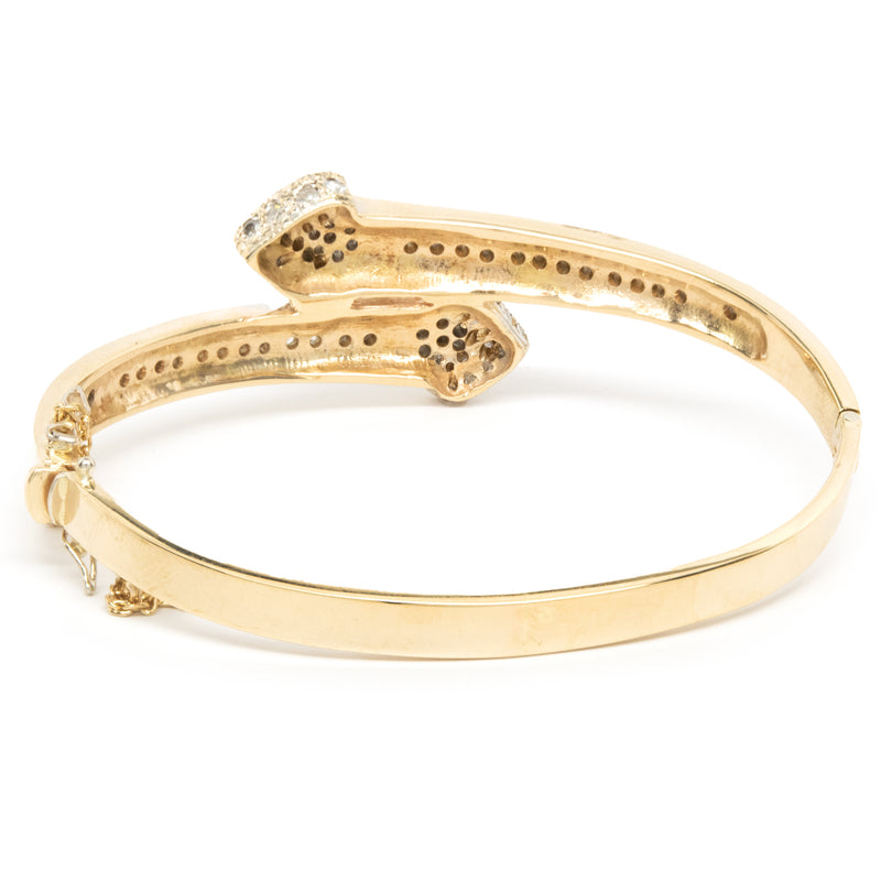 14 Karat Yellow Gold Vintage Diamond Snake Bangle Bracelet