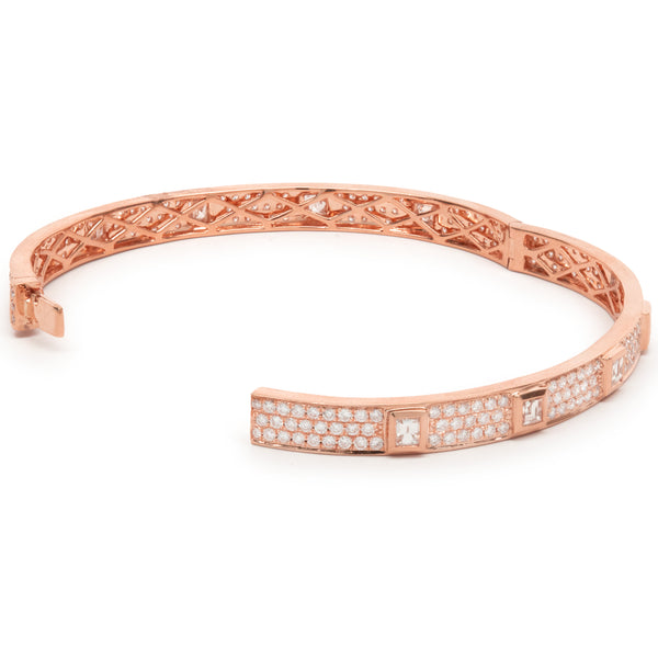 18 Karat Rose Gold Pave Diamond Eternity Bangle with Asscher Cut Diamond Stations